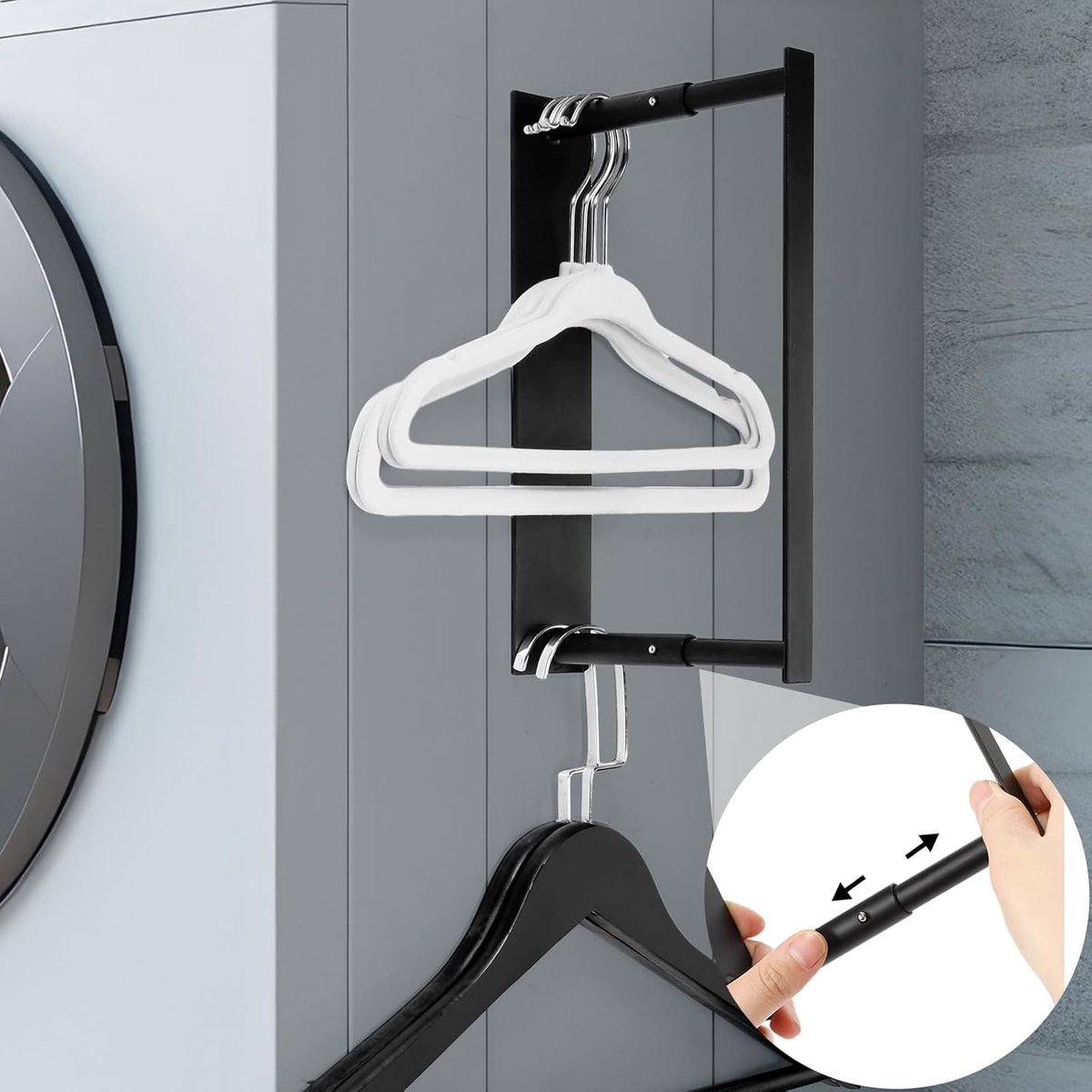 Hanger Organizer - Kledingrek - Ruimte Besparen - Intrekbaar Ontwerp - 5.5 cm Hoog - Zwart