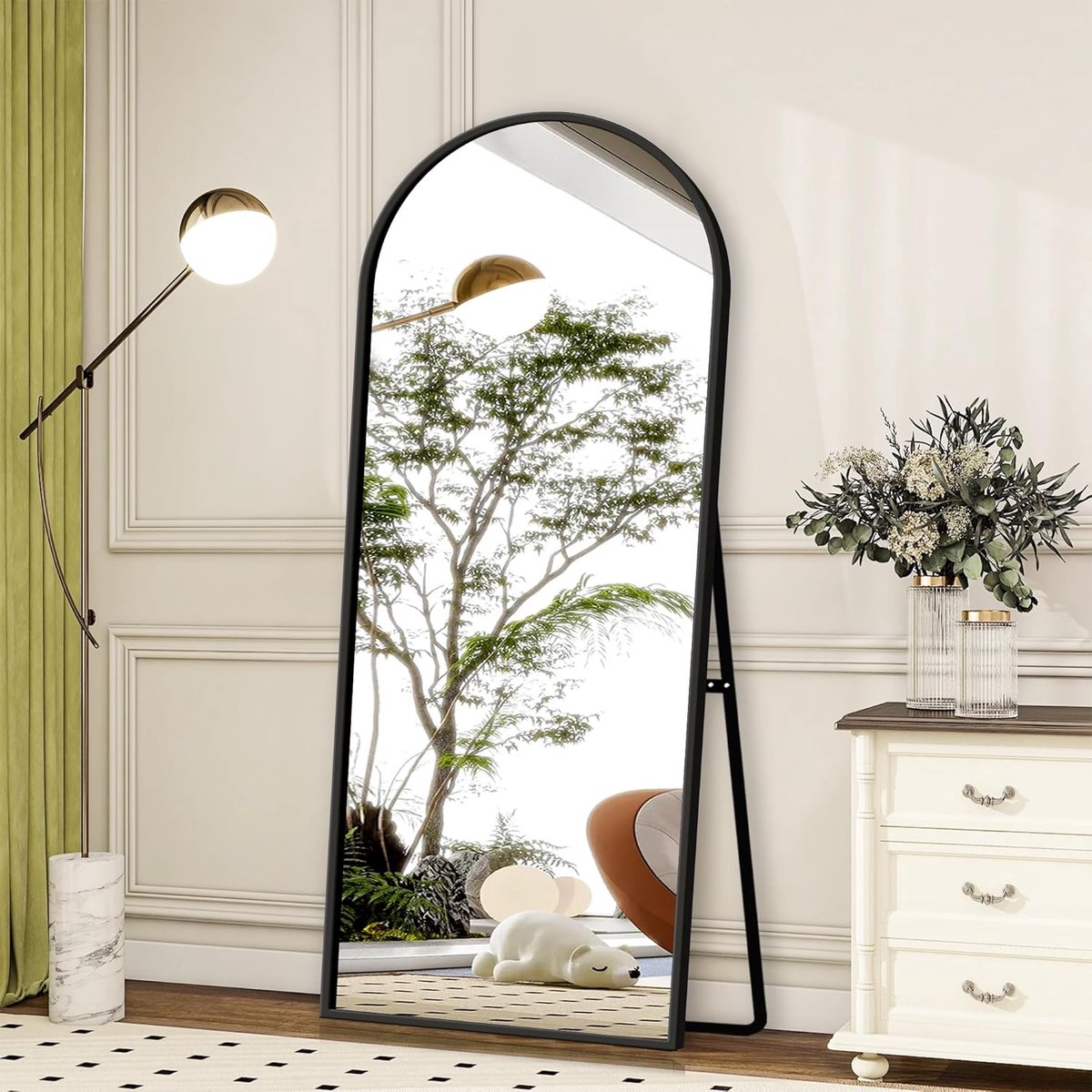 Volledige lengte spiegel - Staande spiegel - Kleden en make-up - Gebogen design - 163 x 53 cm - Zwart