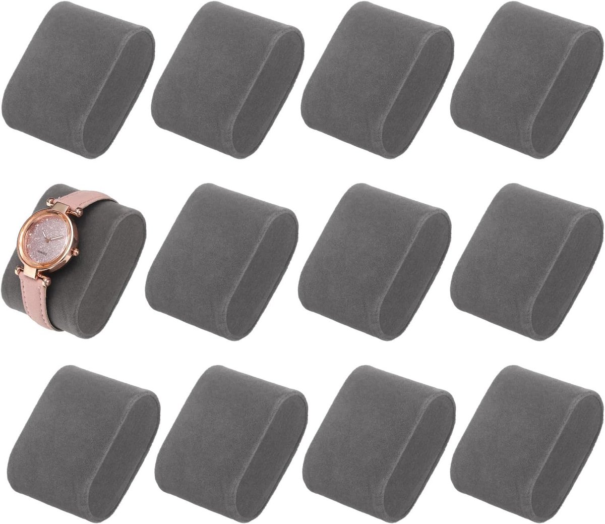 Horloge Kussens - Sieraden Houders - Opbergen Tonen - Zacht Beschermend Fluweel - 7x5x3.8cm - Grijs