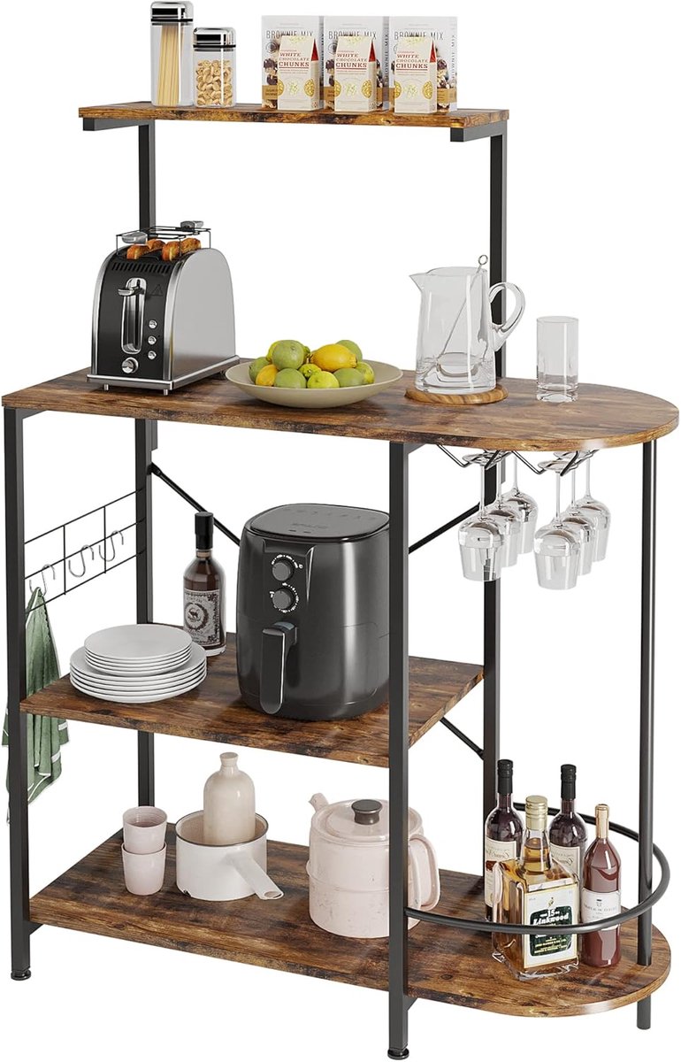 Wijnrek - Fleshouder Kast - Keuken Organiseren - Gelegeerd Staal Hout - 90x123x41 cm - Zwart