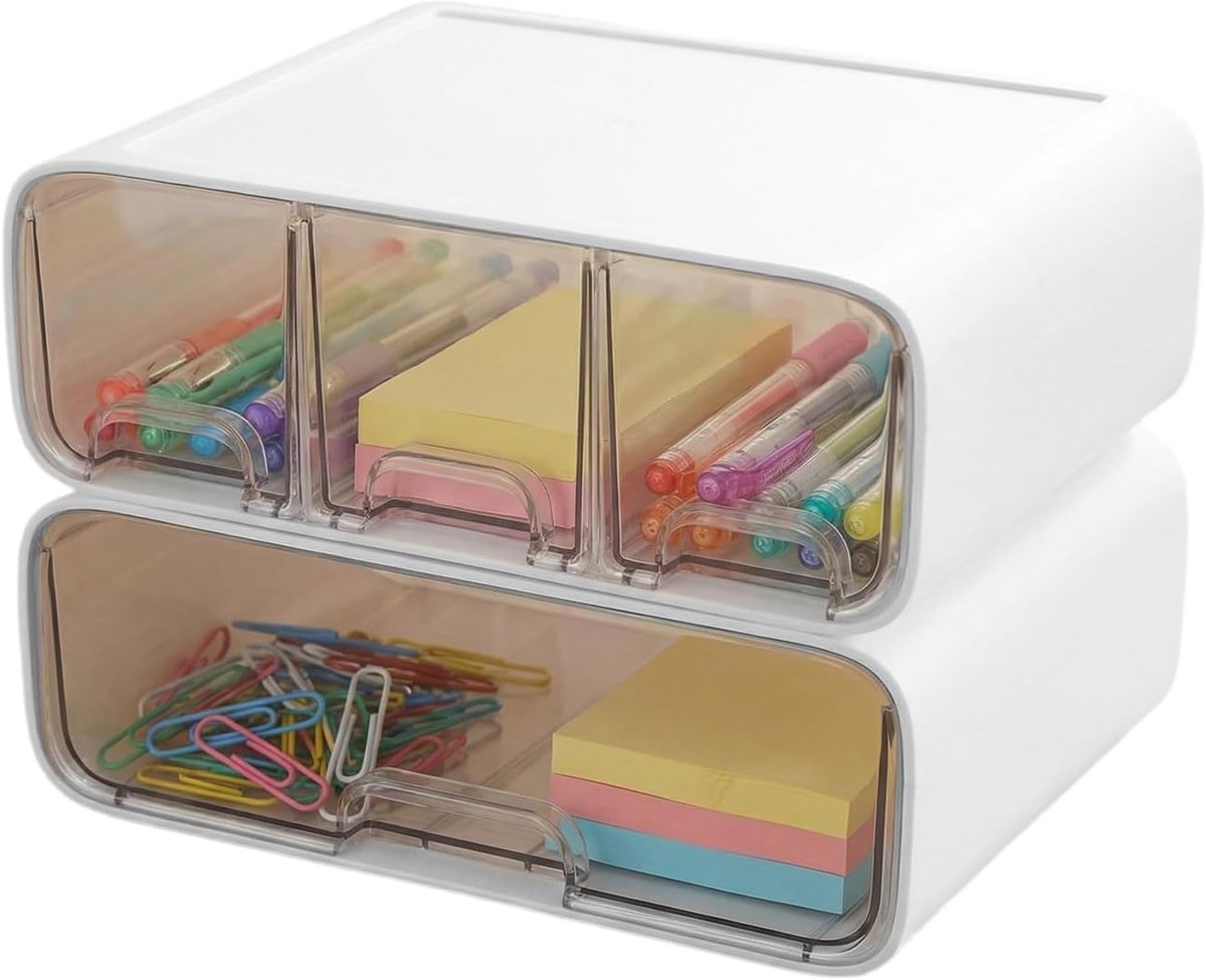Bureau Organizer - Ladebox Opberger - Thuis Kantoor - Stapelbare Laden - 23x175x85cm - Wit