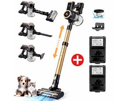 AG 2-in-1 Steelstofzuiger Draadloos – Inclusief Extra Batterij – 90 min Stofzuigen – Premium Gold – Krachtige Stofzuiger Zonder Zak – Geschikt voor Dierenharen – Compact & Lichtgewicht Kruimeldief