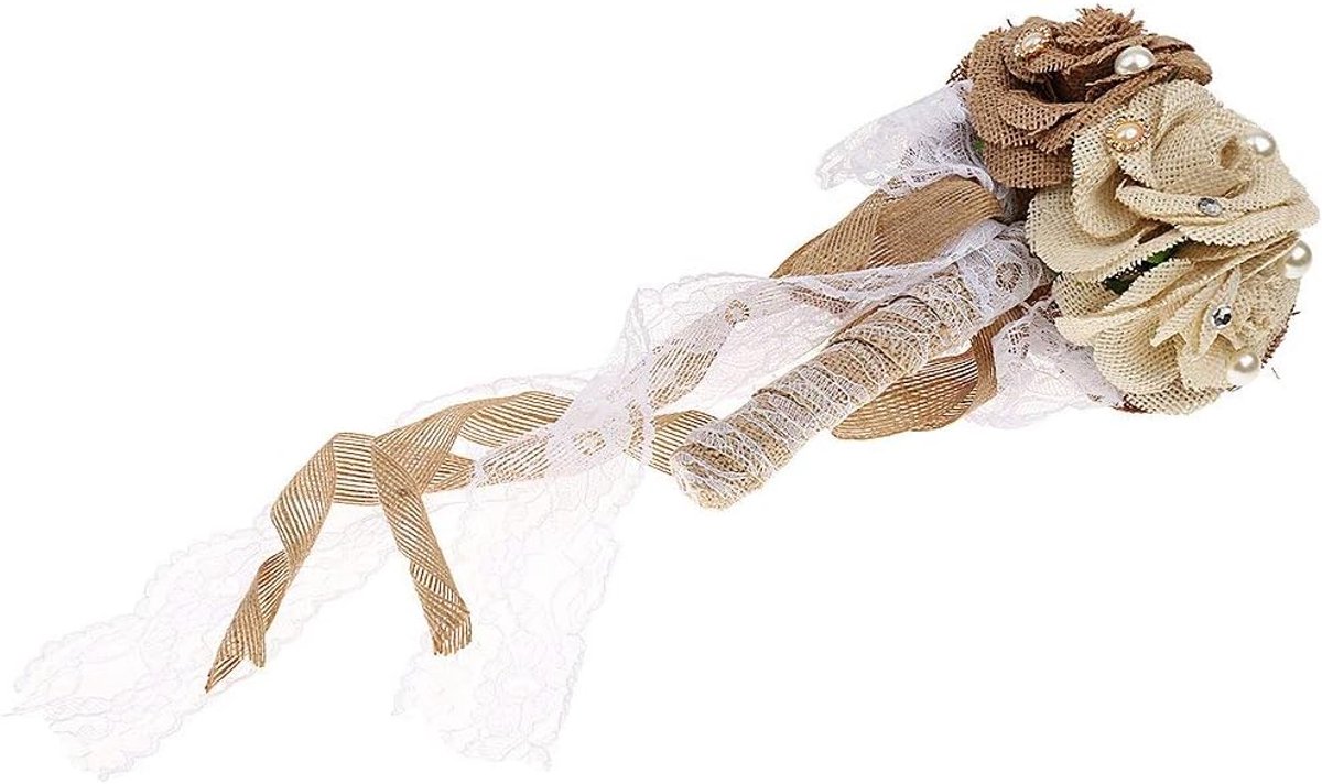Bruiloft Bloemenboeket - Bruidsboeket Bloemdecoratie - Bruiloft Versiering - Rustieke Stijl - 22cm Hoog 18cm Bloem - Bruin Wit