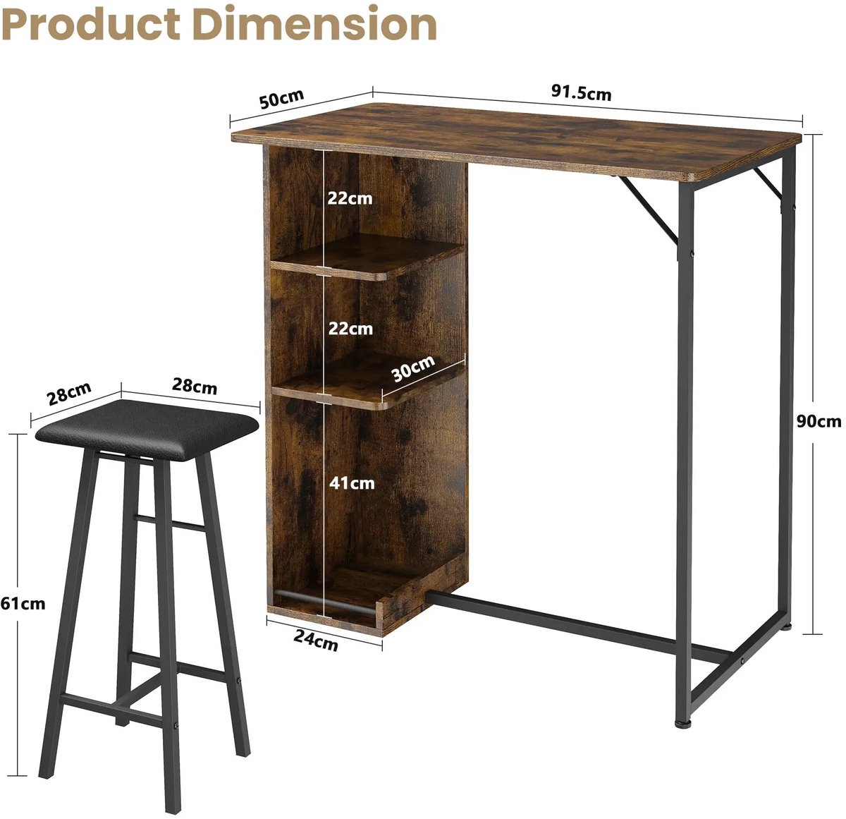 Trexxo - Bartafel - Bartafel met stoelen - eettafelmeubilair - 3-delige bartafel - Bartafe