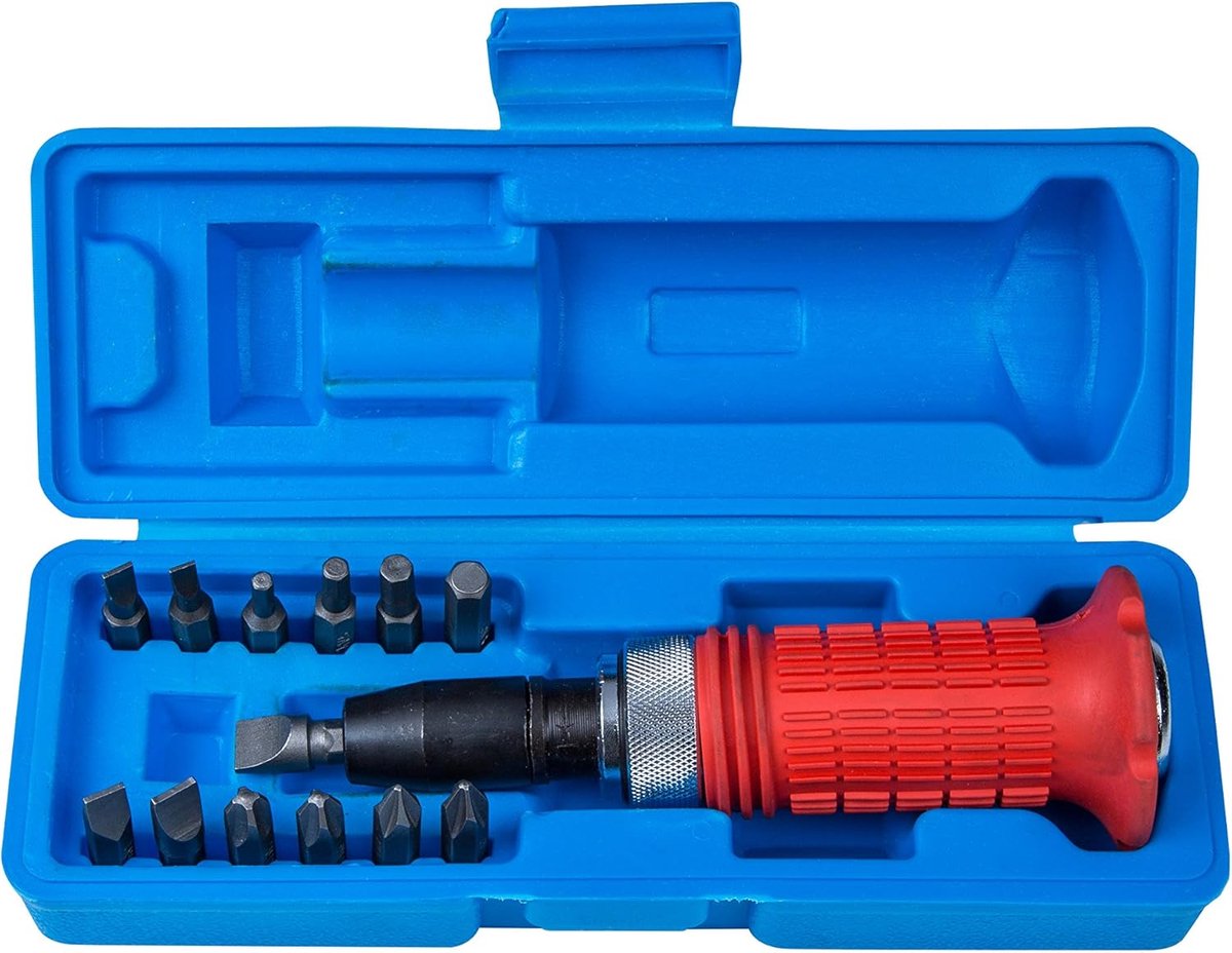 Slagschroevendraaier Set - Slagmoersleutel Gereedschap - Vastzittende Schroeven Losmaken - Heavy Duty Soft Grip - 13 Delig - rood