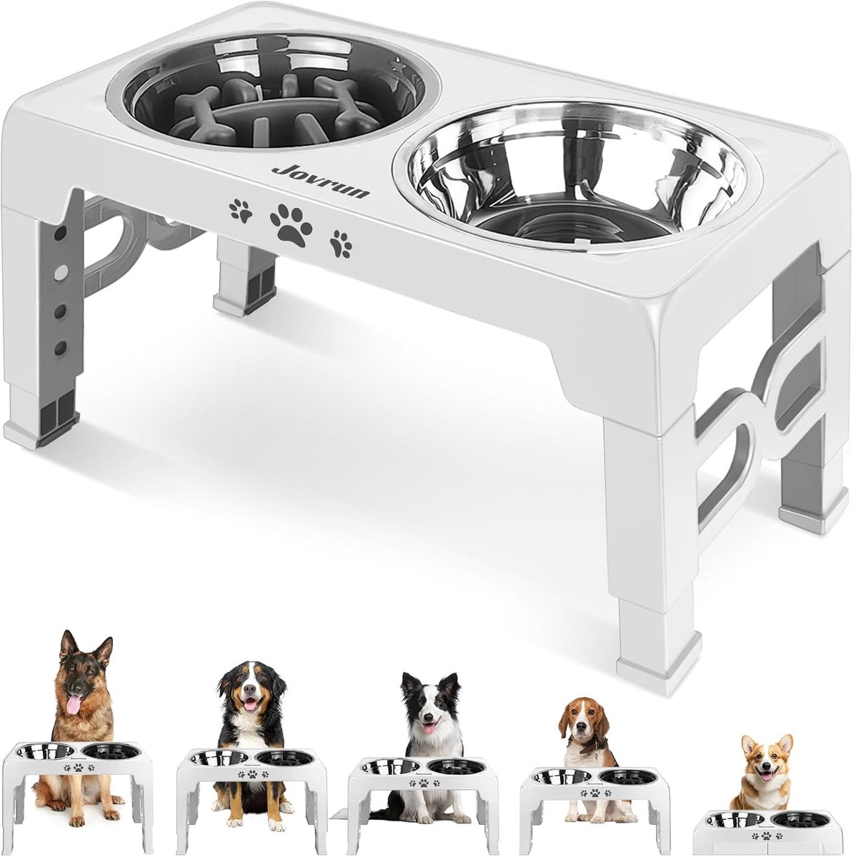 Verhoogde Hondenbak - Voerbak Eetbak - Comfortabel Eten Drinken - 5 Hoogtes Verstelbaar - 44.5x23.9x7.9 cm - Wit