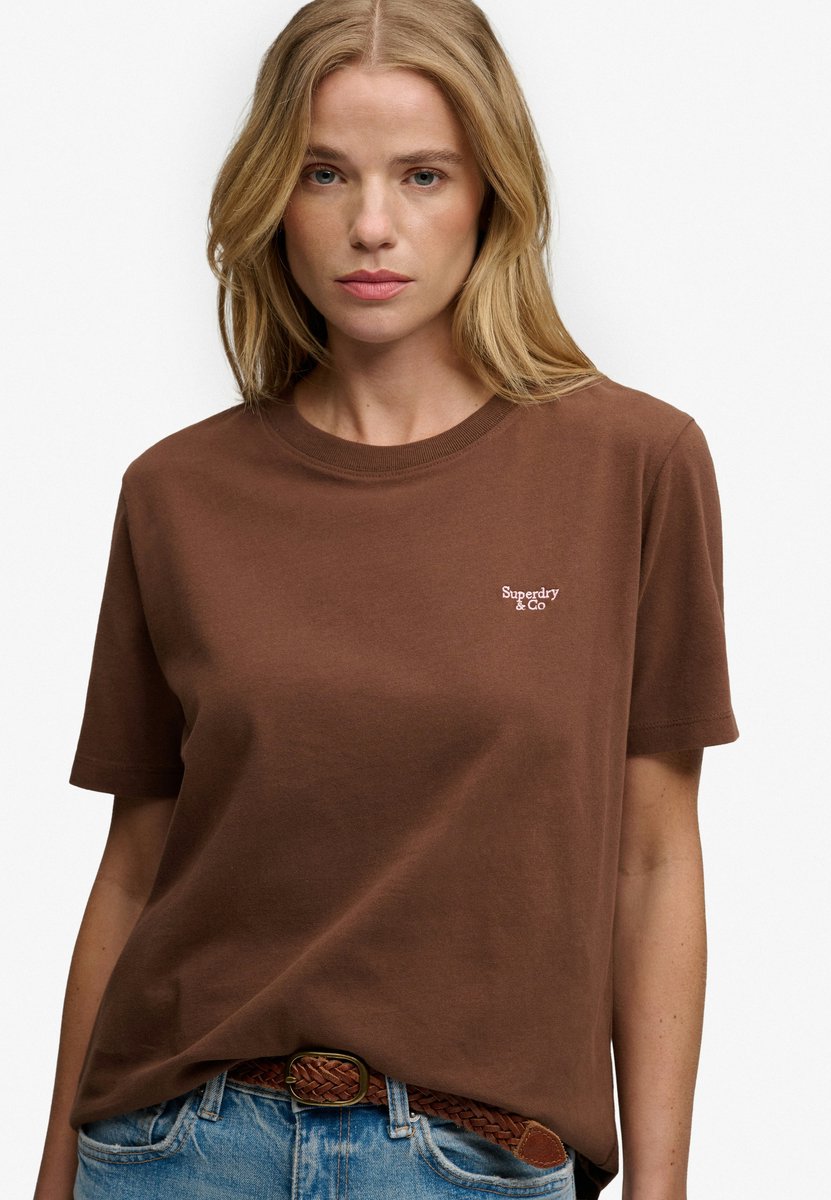Signature Embroidered T-shirt Relaxed Pasvorm Bruin