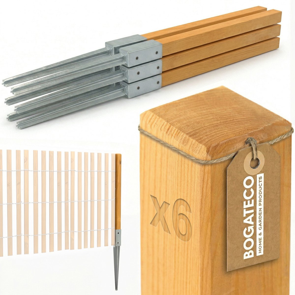 BOGATECO Geïmpregneerde Houten Tuinpalen 50x5x5 cm - Set van 6 Stuks - Vierkante Schuttingpalen voor Tuin & Omheining - Beschikbaar in 2 Kleuren en 4 Hoogtes