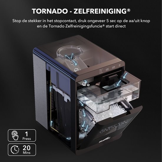 Bardi 1,8L Deluxe IJsblokjesmachine - Crushed ICE machine - Nugget IJsblokjesmachine - LED Verlichting - 20Kg/24 uur. inclusief Thermosbeker Set - RVS/ZWART van Merkloos — afbeelding 5