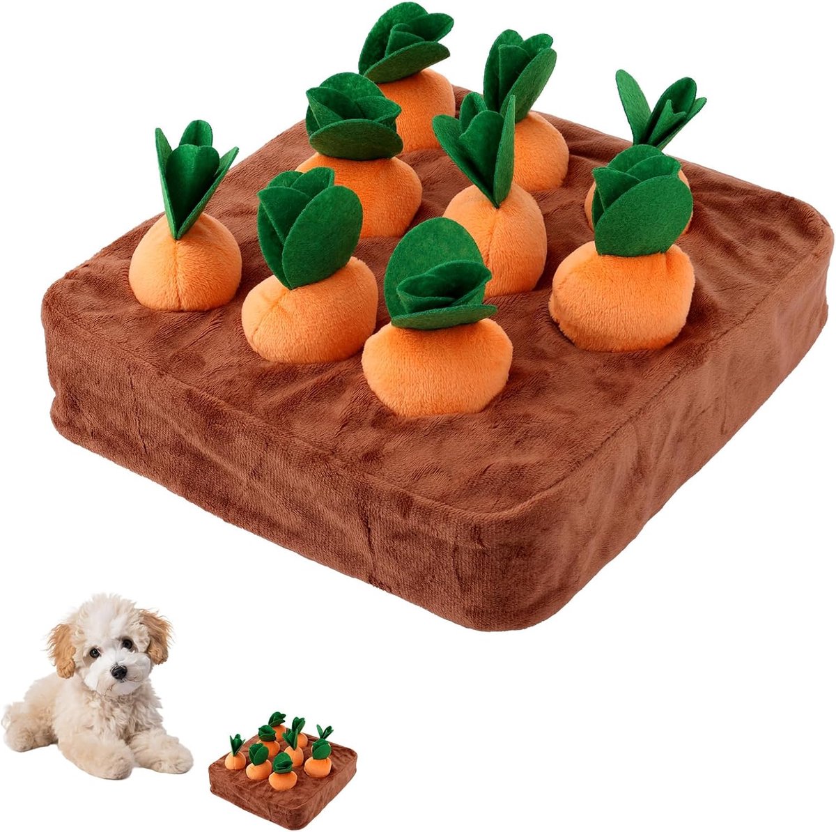 Honden Voedingsmat - Snuffelkleed - Mentale Stimulatie - 9 Verstopte Wortels - 11x5x4cm - Bruin Oranje Groen