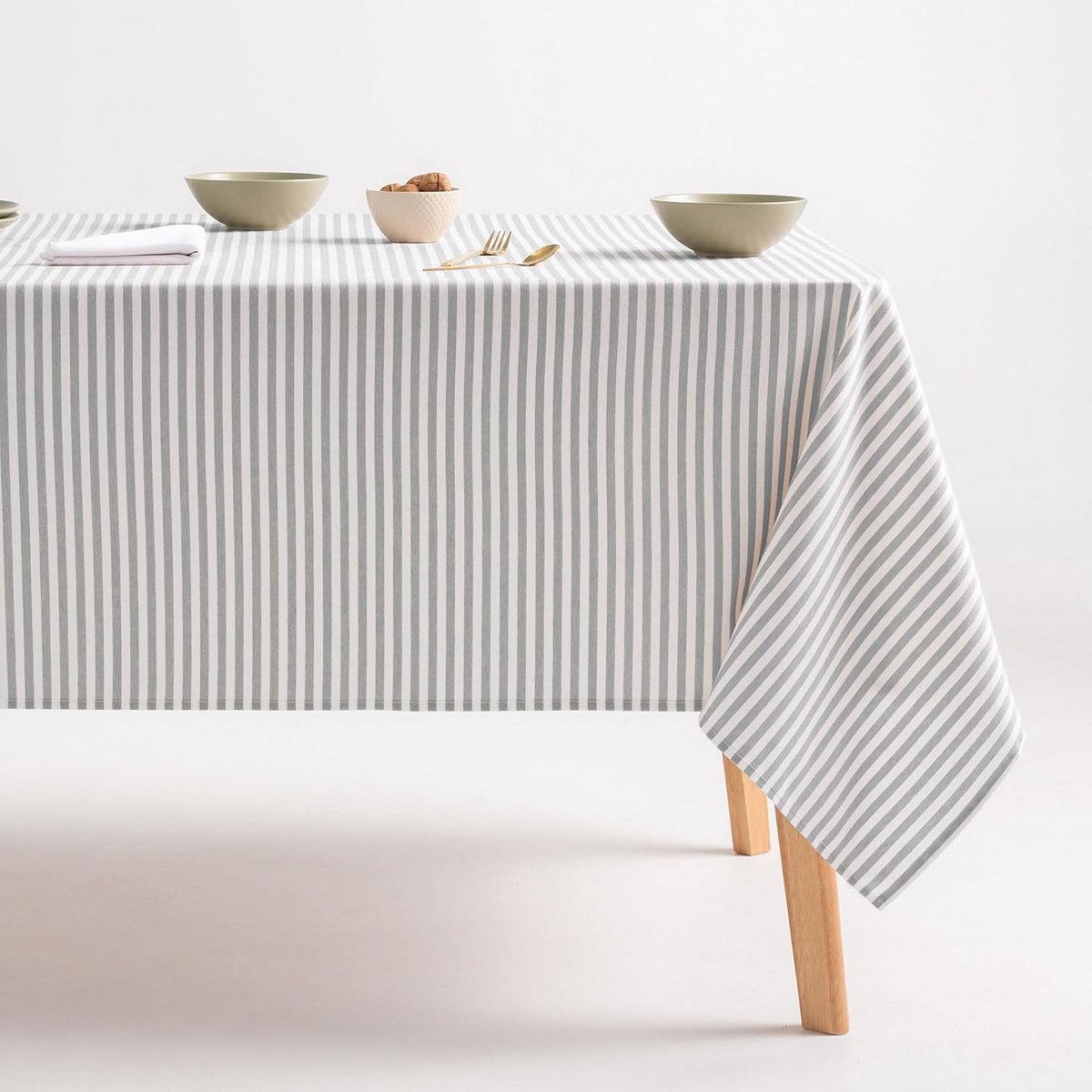 Vuilafstotend Rechthoekig Tafelkleed Grijs Gestreept 160x300 cm Katoenmix