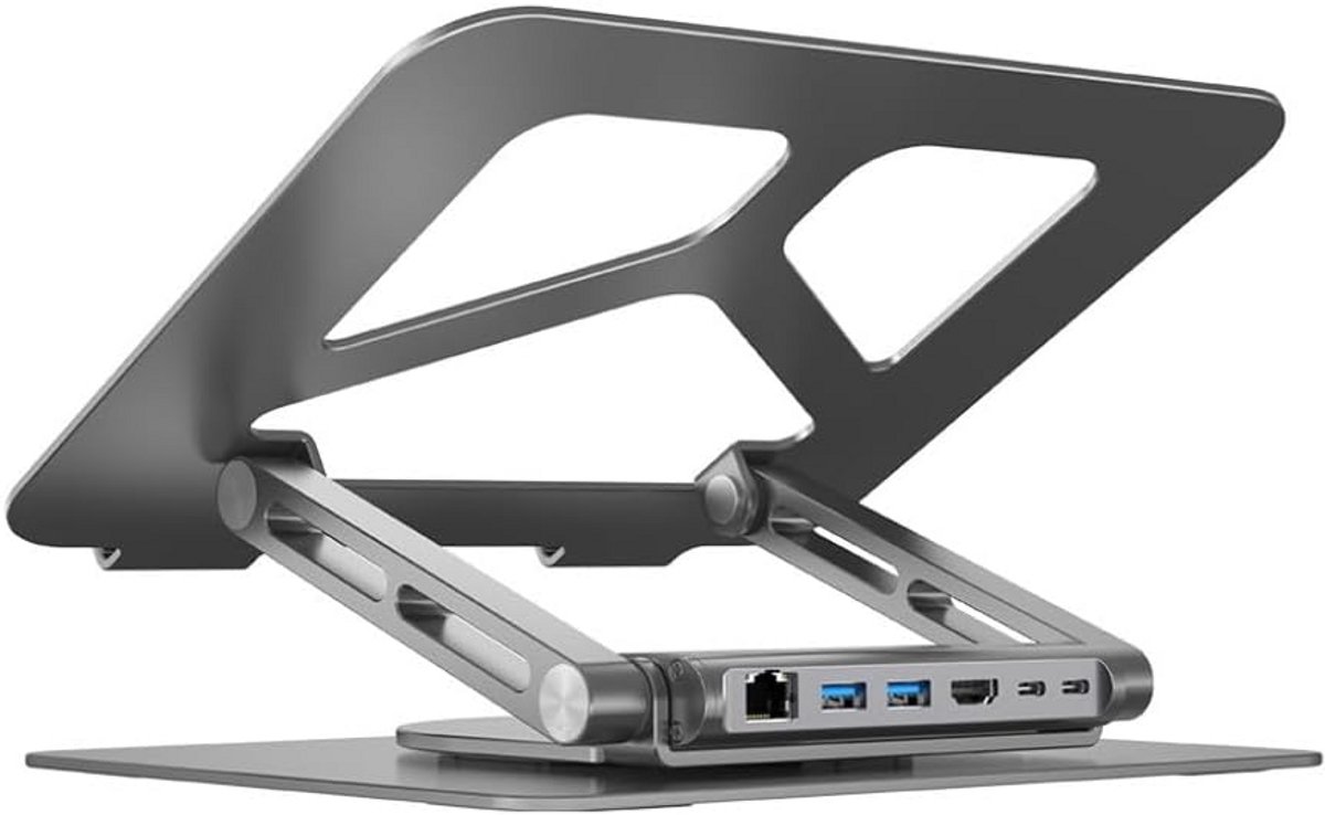Laptop Standaard met USB-C Hub en 360° Draaibaar Dockingstation