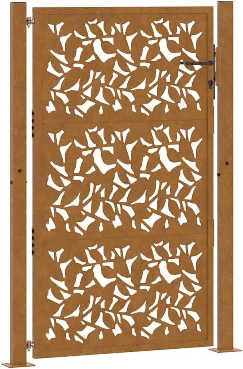 Stalen Tuinpoort met Bladmotief 100x150 cm - Weervast Hekwerk voor Tuin en Erfafscheiding