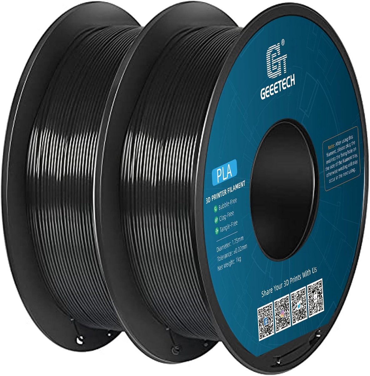 3D Printer Filament PLA 1.75 mm Zwart - Dubbelpak 2 kg Voordeelset