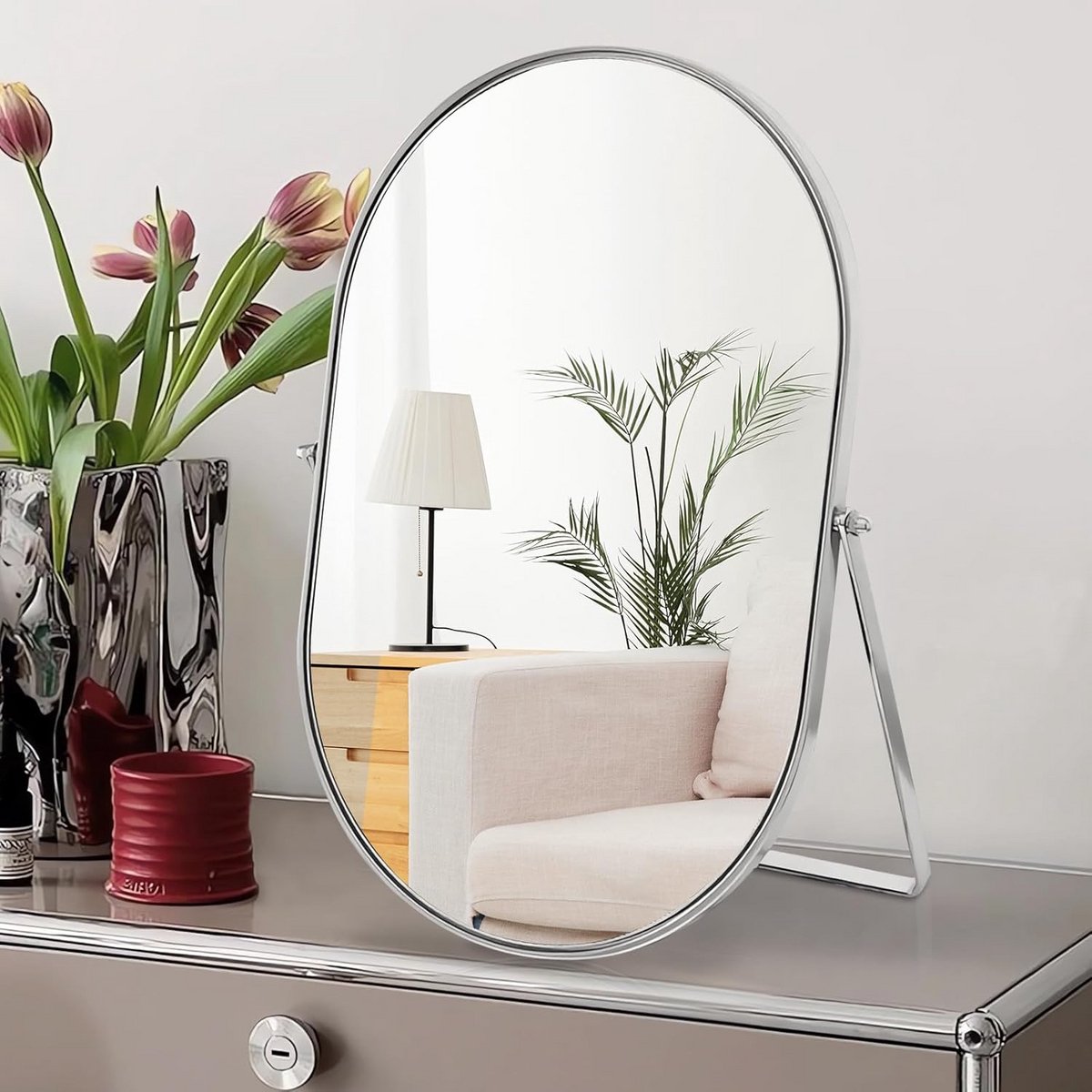 Verstelbare Make-up Spiegel met Metalen Standaard voor op Tafel