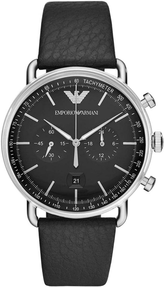 Herenhorloge Chronograaf 43mm met Zwarte Wijzerplaat en Leren Band