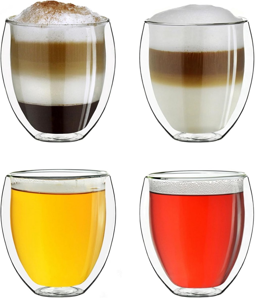 Set van 4 Dubbelwandige Thermoglazen 400 ml - Hittebestendig Borosilicaatglas