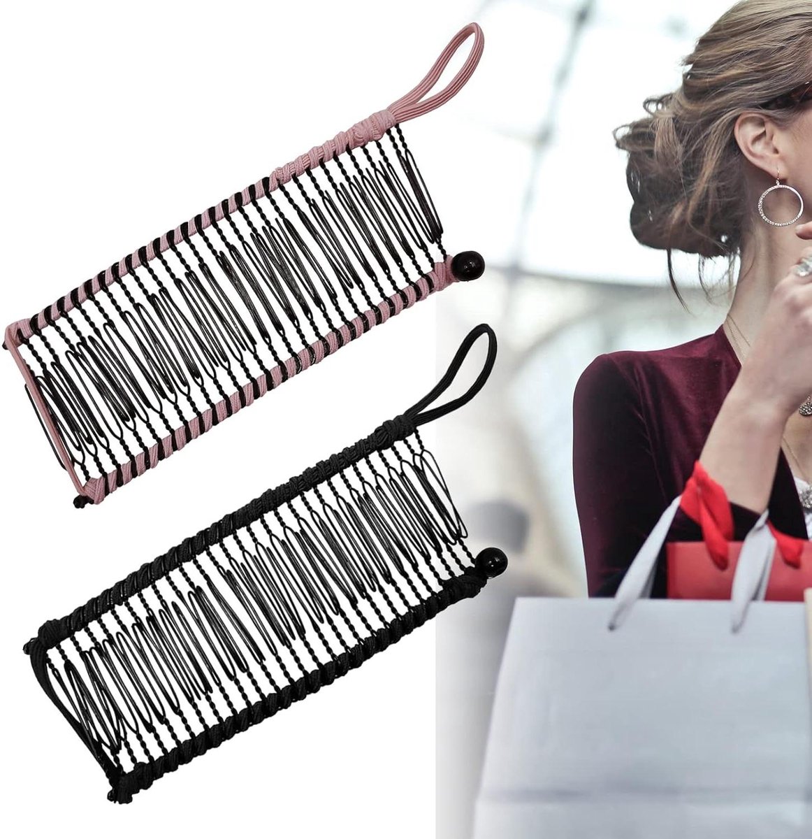 Set van 2 Vintage Antislip Haarspeldjes - Tandkam Clips voor Dik Golvend Haar