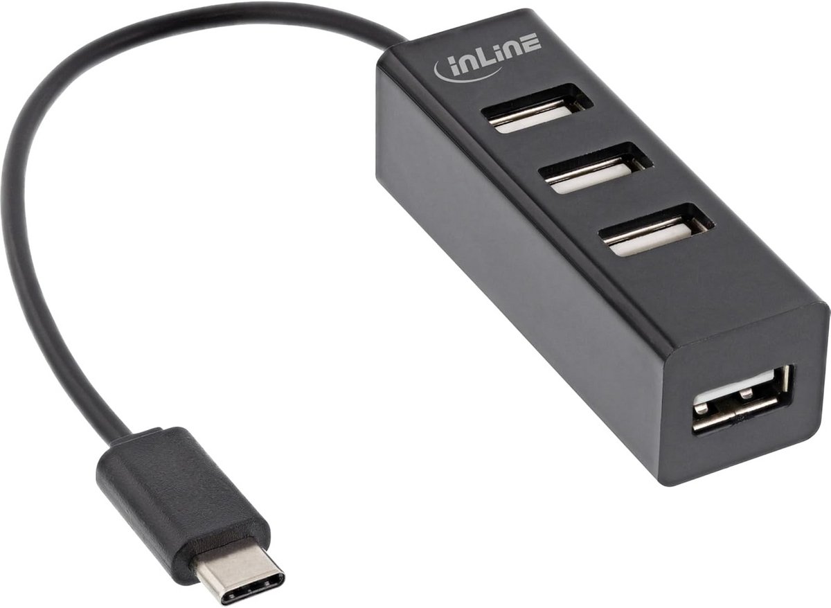 USB-C naar 4 Poorts USB 2.0 Hub Adapter - Compacte Zwarte Vertegenwoordiger
