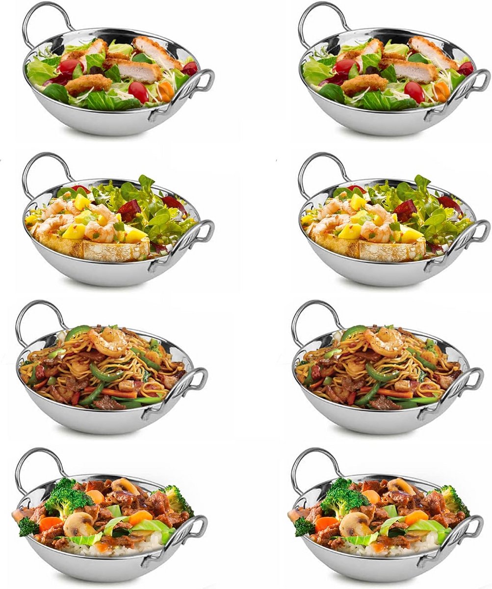 Set van 8 RVS Curry Serveerschalen Balti Gerechten 15cm