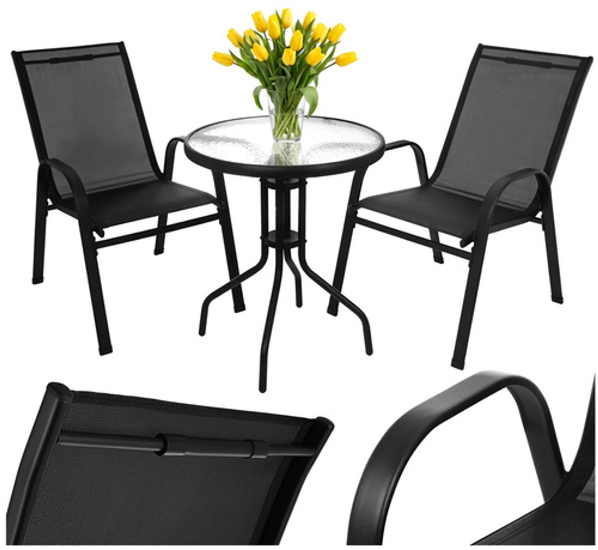 GARDLOV balcony garden furniture set, table + 2 chairs, for terrace, balcony and garden