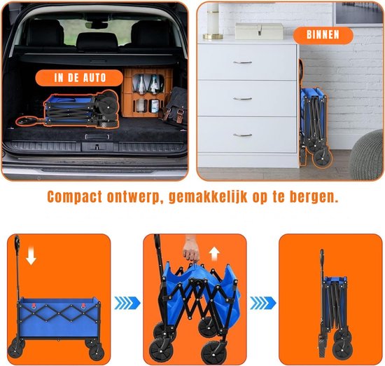 RONN® Bolderkap Opvouwbaar Luchtbanden - Bolderkar - Bolderkar Opvouwbaar - Blauw - 45cm x 42cm x 95cm van Merkloos — afbeelding 3