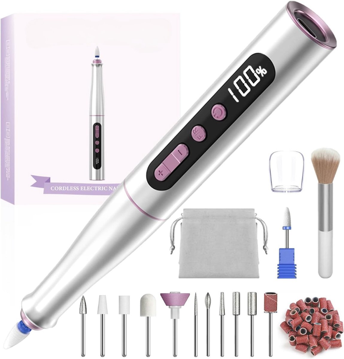 RONN® Elektrische pedicureset - Professionele pedicureset – Nagelboor - Wit - 3cm x 3cm x 17cm