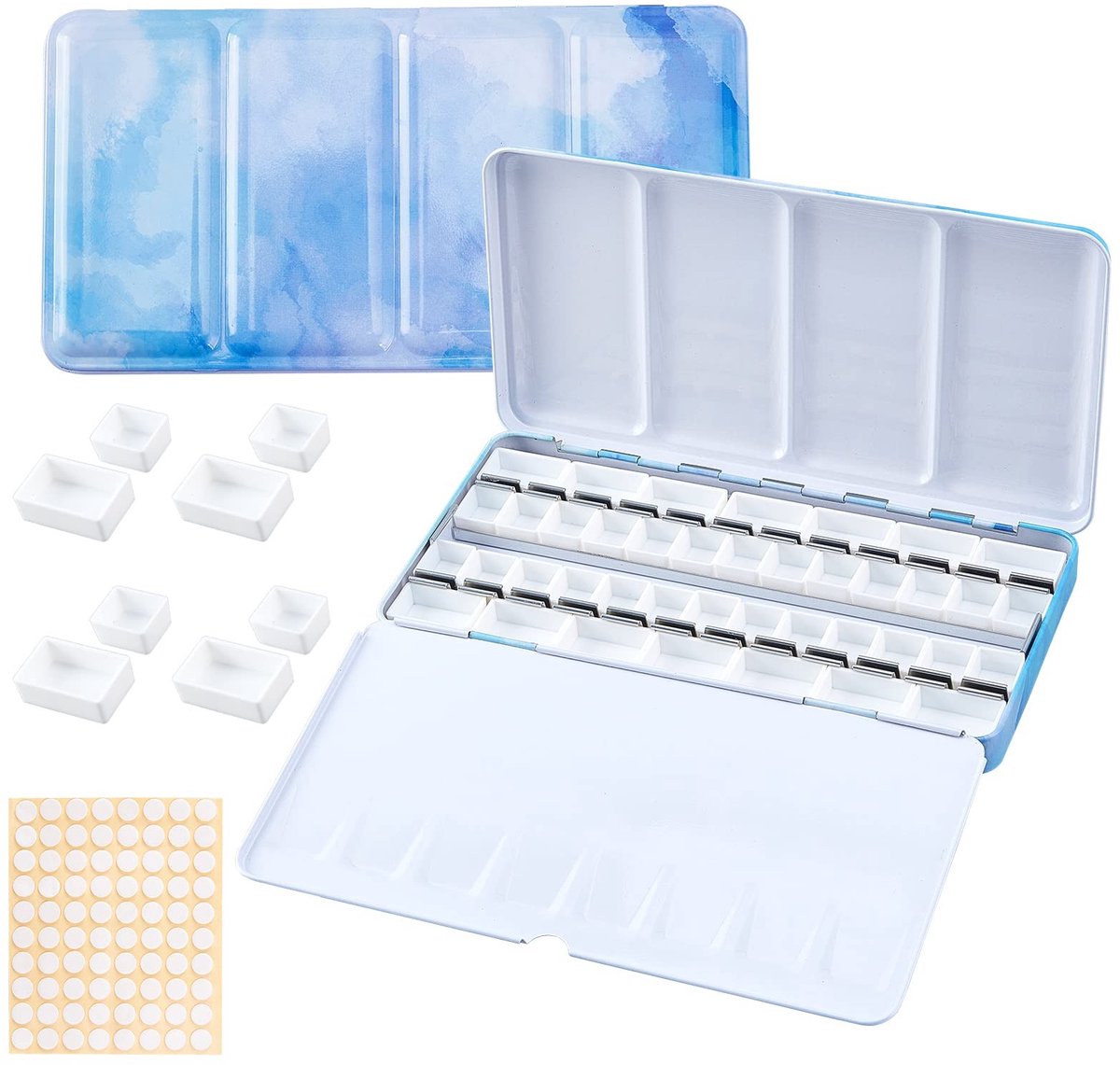 Allecto - Watercolor Palette - 42 Half Pans - Ideaal voor schilderen - Blauw - Kunstbenodigdheden - Geschikt voor hobbyisten - Compacte opbergdoos