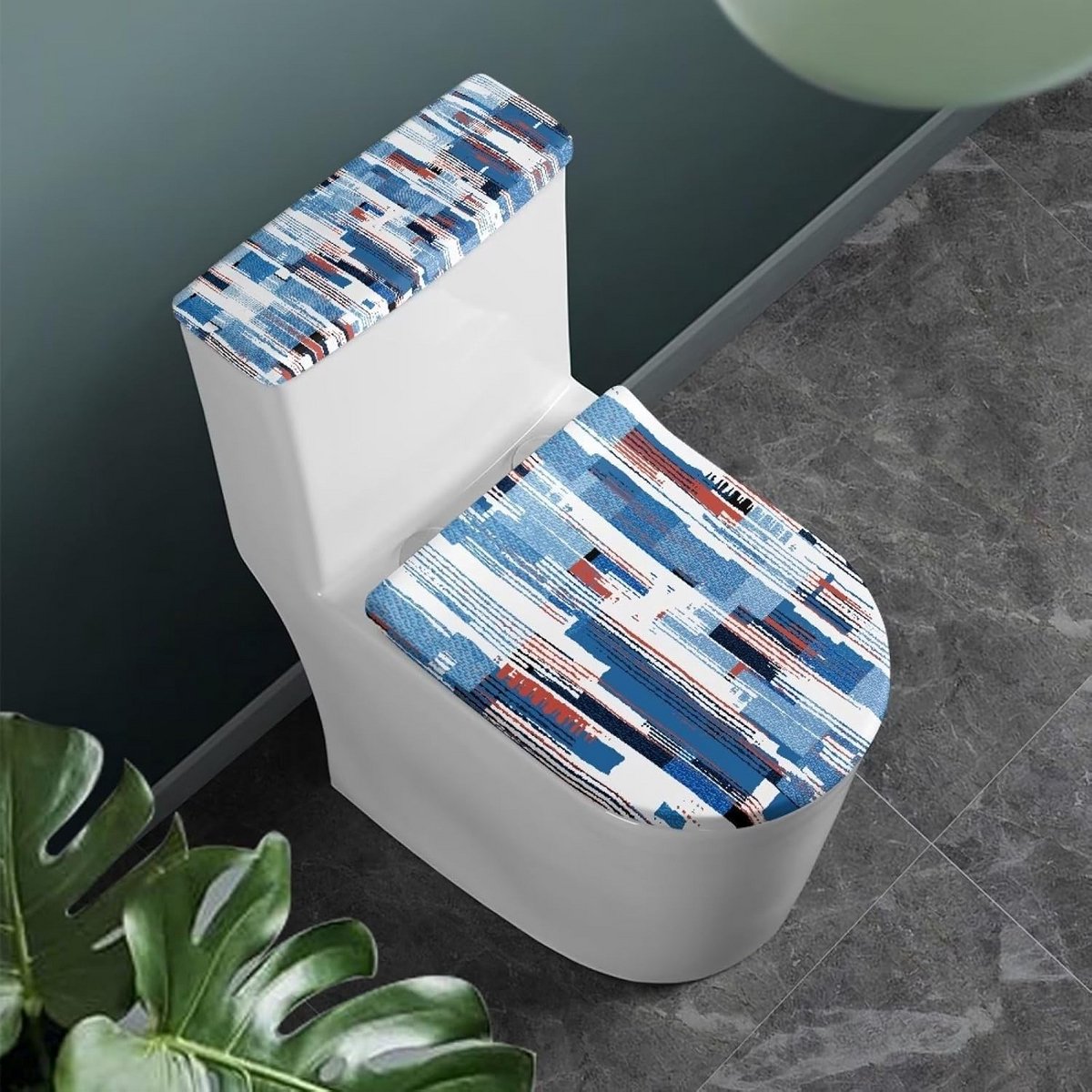 Set van 2 Denim Textuur Toiletdekselhoezen - Universele Badkameraccessoires met Elastische Randen