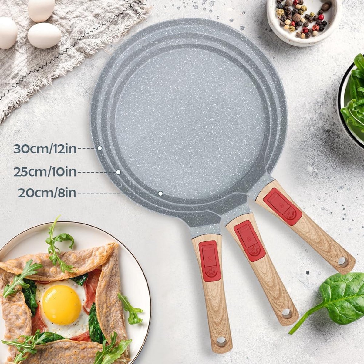 30 cm Anti-aanbak Keramische Crêpe Pan - Dosa Pan Pannenkoek Pan met Afneembare Handvat