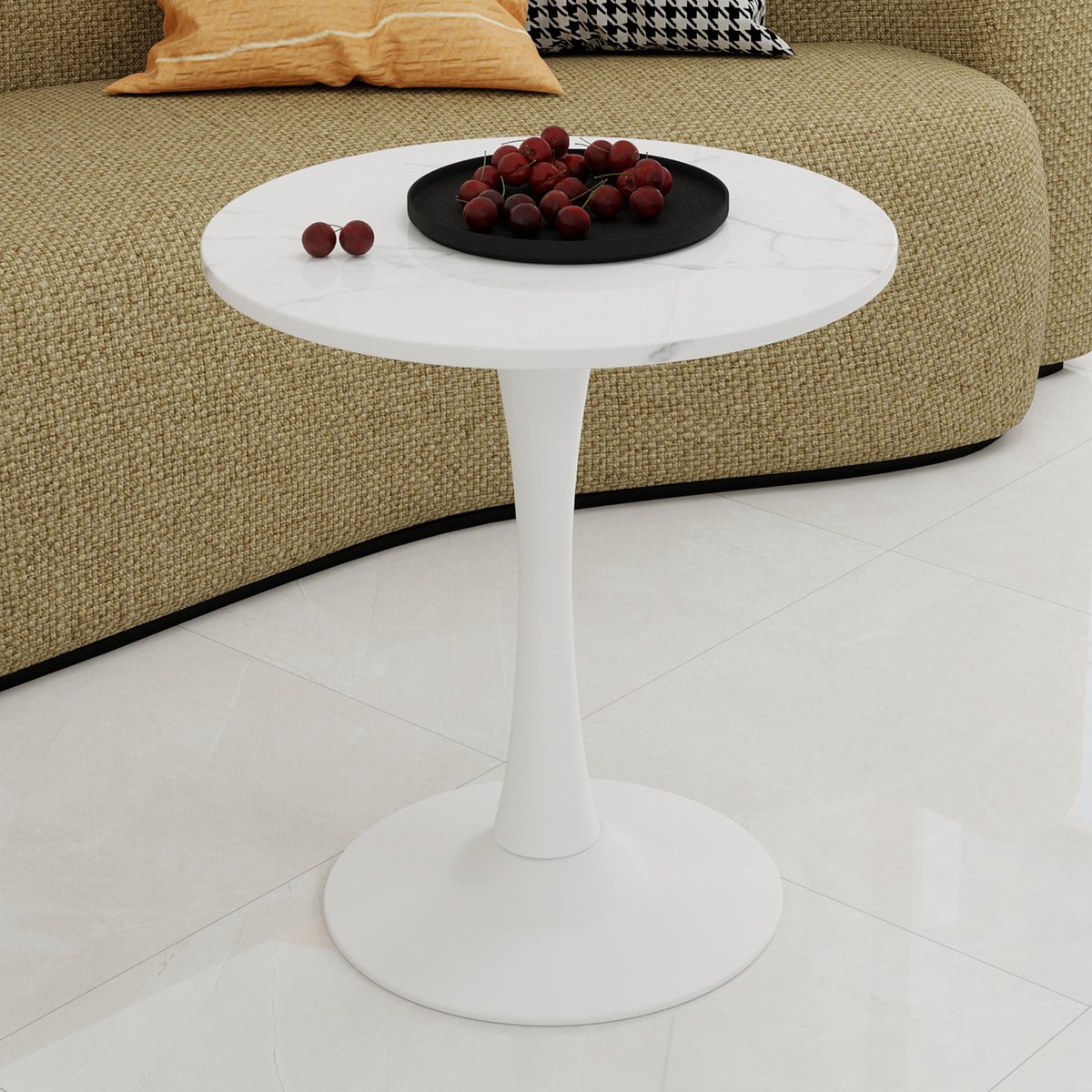 HAUSS SPOLE Salontafel - Ronde Tafel Met Kunstmarmeren Blad - Voor Woonkamer En Eethoek - Kunstmarmer Wit - 70 Cm