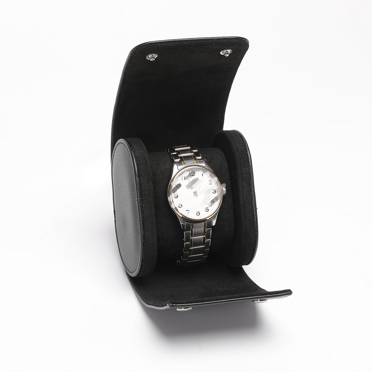 Horlogeopbergdoos, reishorlogedoos, draagbare horlogeopbergdoos, beschermt tegen verlies en krassen, één kaartsleuf, zwart.