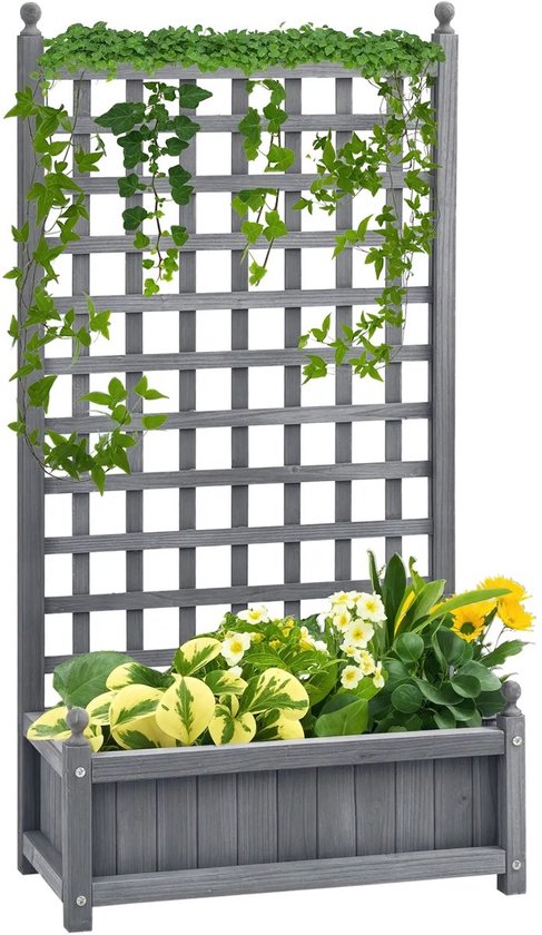GOPLUS Plantenbak Met Klimrooster – Dennenhout – 90x44,5x183,5 Cm – Met Drainagegaten & Ophangplank – Voor Tuin, Balkon & Serre
