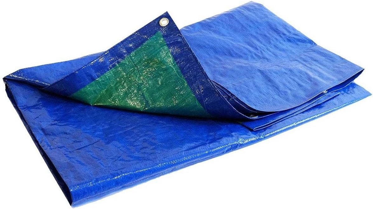 Waterdichte afdekzeil 4 x 5 meter met zeilogen - Blauw en Groen