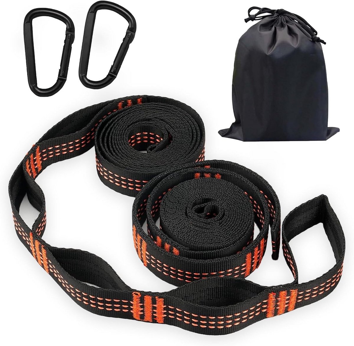 Set van 2 oranje hangmatten met bevestigingsriemen en haakgespen voor camping en outdoor