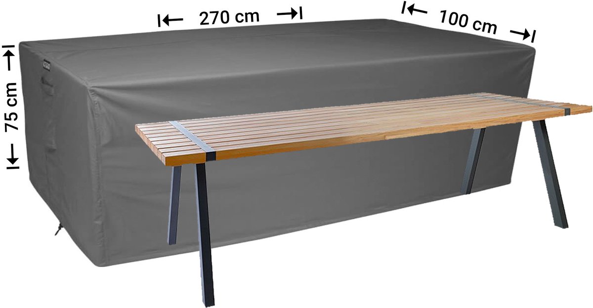 Raffles Covers Beschermhoes tuintafel - 270 x 100 H: 75 cm - D-RT270 - Waterdicht - Ademend - UV-bestendig - Elastisch rijgkoord - Beschermhoes tuinmeubelen