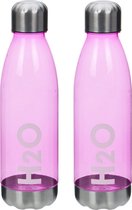 2x stuks bidon drinkfles/waterfles roze 700 ml met schroefdop- Sportfles/sportbidon - Kunststof