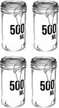 4x stuks inmaakpotten/voorraadpotten 0,5L glas met beugelsluiting - 500 ml - Voorraadpotten met luchtdichte sluiting