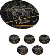 Onderzetters voor glazen - Rond - Appingedam - Stadskaart - Plattegrond - Kaart - Black and Gold - 10x10 cm - Glasonderzetters - 6 stuks