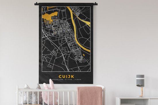 Wandkleed - Wanddoek - Cuijk - Goud - Stadskaart - Plattegrond - Kaart - Nederland - 90x135 cm - Wandtapijt