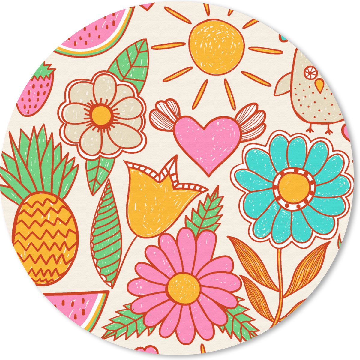 Muismat rond 30x30 cm - Mousepad Uil - Regenboog - Bloemen - Kinderen - Patroon - Ronde muismatten