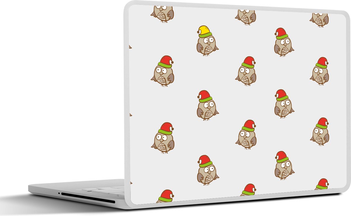 Laptop sticker - 17.3 inch - Uil - Kerstmuts - Cartoon - Kind - Design - 40x30cm - Laptopstickers - Laptop skin - Cover
