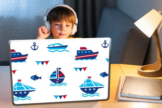 Autocollant pour ordinateur portable - 17,3 pouces - Bateau - Blauw - Rouge - Garçon - Motif - 40x30cm - Autocollants pour ordinateur portable - Skin pour ordinateur portable - Couverture