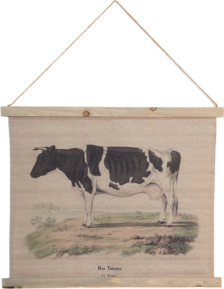 Clayre & Eef Wandkleed Koe 64x53 cm Beige Jute