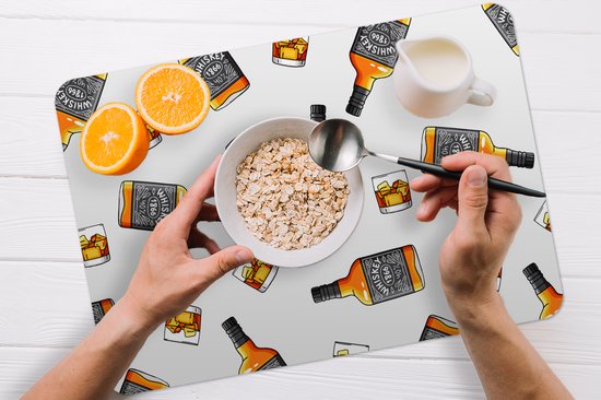 Set de Table - Napperons en Plastique - Whisky - Glas - Design - 45x30 cm - 6 pièces - Résistant à la Chaleur - Antidérapant - Pad - Amovible