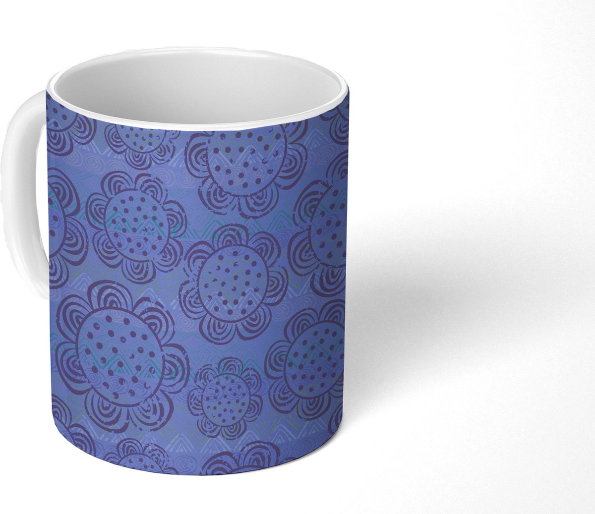 Mok - Koffiemok - Bloemen - Patronen - Blauw - Mokken - 350 ML - Beker - Koffiemokken - Theemok