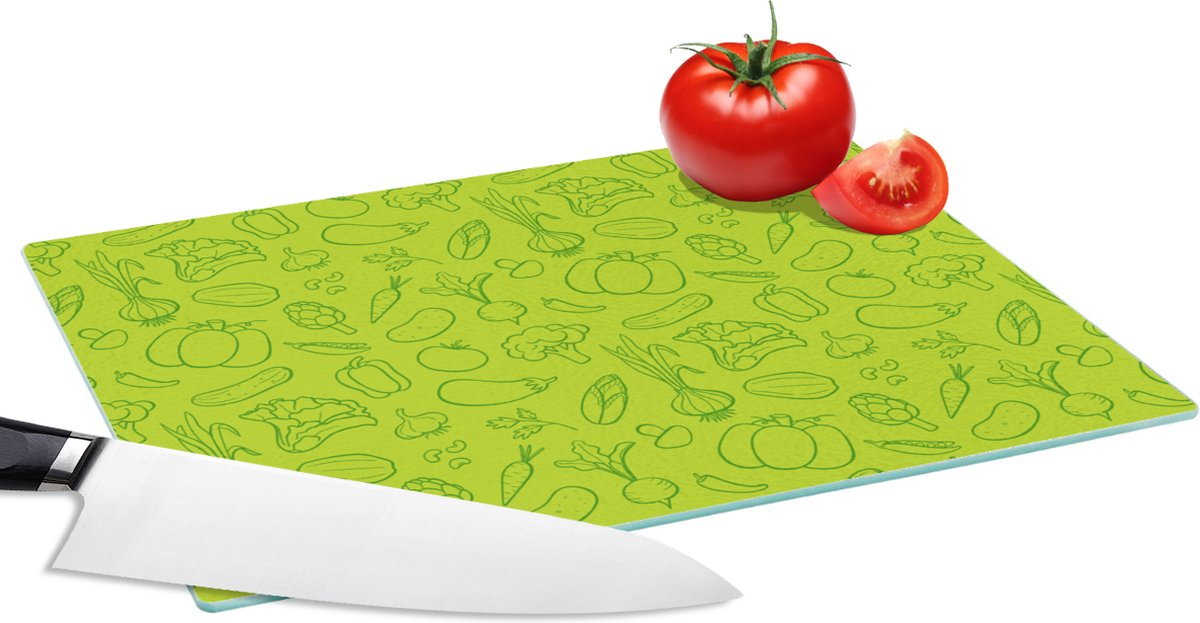 Glazen Snijplank - 28x20 - Groente - Vegan - Groen - Design - Snijplanken Glas