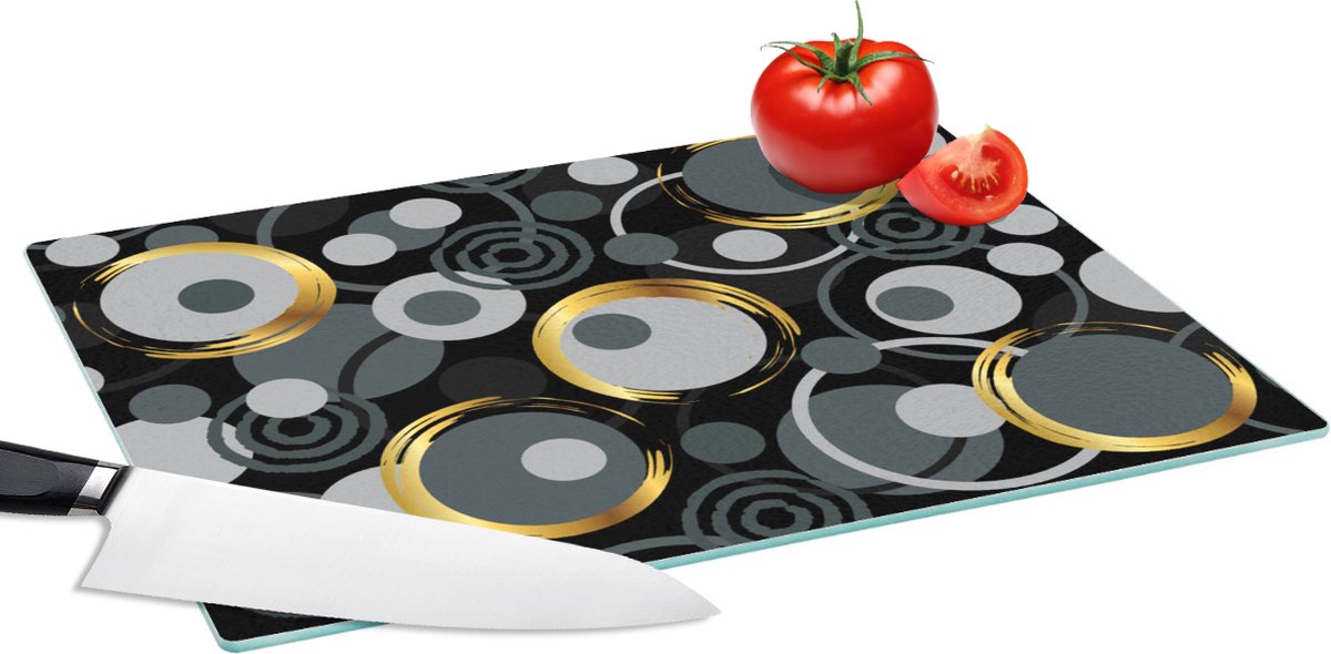 Glazen Snijplank - 39x28 - Goud - Cirkel - Patronen - Snijplanken Glas
