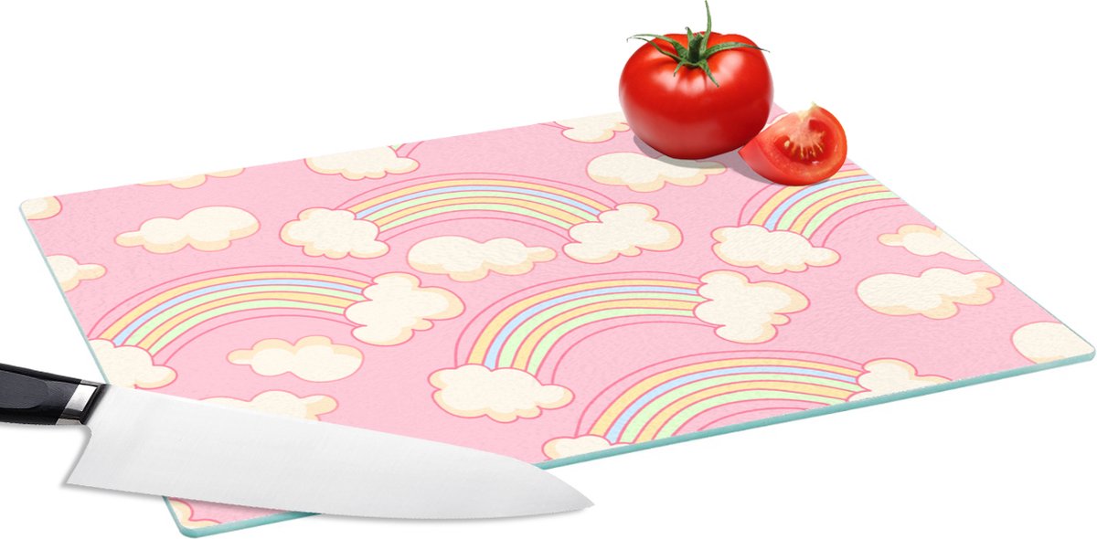 Glazen Snijplank - 39x28 - Regenboog - Wolken - Patronen - Snijplanken Glas