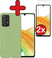 Hoesje Geschikt voor Samsung A33 Hoesje Siliconen Case Hoes Met 2x Screenprotector - Hoes Geschikt voor Samsung Galaxy A33 Hoes Cover Case - Groen